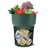 Flower Pot Diversion Safe with Hidden Storage-Hidden Safe for Storing Valuables,Secret Stash Key Hider,Hide a Key, Artificial Plants Include, Green