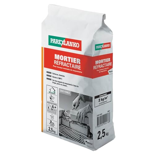 Parexlanko - Mortier Réfractaire - Gris - Montage de briques ou de pierres exposées à des températures élevées - Spécial barbecue et cheminée - 2,5kg
