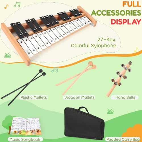 Image of lotmusic Xylophone for Kids, Glockenspiel Xylophone 27 Note Percussion Kit Musical Instruments with Soogbook & Carry Bag for Toddlers Adults, Birthday Educational Gift Metal Keys (White & Black)