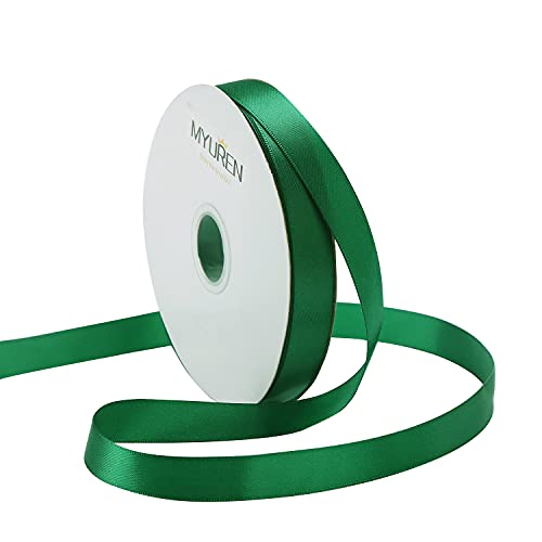 5/8 inch Double Faced Green Polyester Satin Ribbon for Gift Wrapping，Party Favor， Baby Shower，Invitation Embellishments，Floral Arrangement Craft Supplies (50 Yards)
