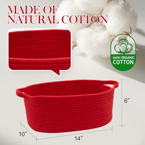 Image of Woven Basket with Gift Bags and Ribbons, 14 inchX 10 inch X 6 inch Storage Basket Red | Gift Storage Organizer Basket Bin Shelf Shelves Cotton Rope Basket for Nursery, Pet Toys
