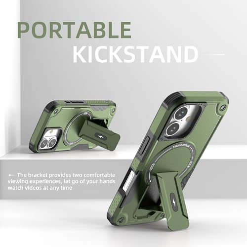 for iPhone 17 case[Compatible with MagSafe][with (2 Pack) Tempered Glass Screen Protector][Built in Invisible Stand]Not Fading，military-grade Shockproof Protective Phone Cover 6.3-inch(Green) by GuardCase - Used condition - Image 3
