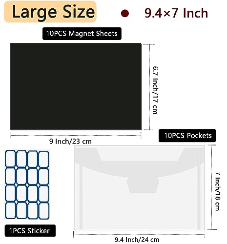 Image of 20 PCS 9.4 x 7 Inch Large Die Cut Storage Envelopes with 0.7 mm Thick Magnetic Sheets for Die Storage, Clear Die Storage Pockets and Magnet