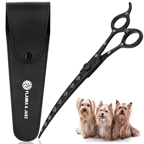 Ciseaux de toilettage professionnels incurvés avec empreintes de pattes pour chiens, chats et animaux de compagnie (droitier, noir, acier inoxydable, 20,3 cm) Cover