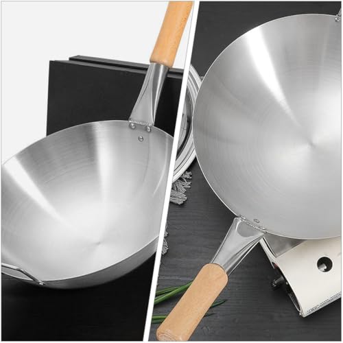 Sartén Wok de acero inoxidable con mango de madera miniatura 3