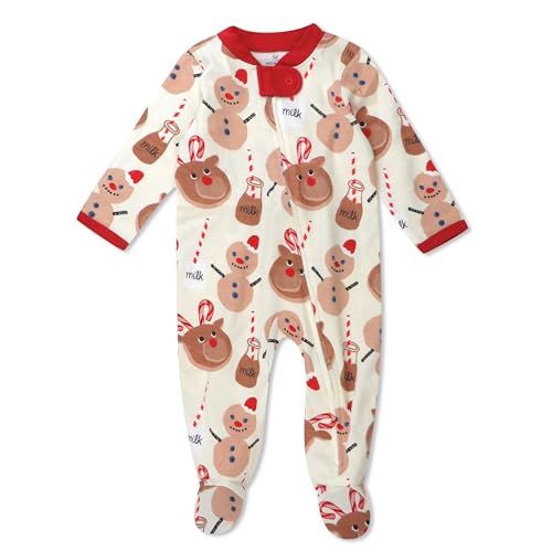 HonestBaby Baby 1 Holiday Sleep & Play Footed One-Piece Pajama Sleeper 100% Organic Cotton, Breakfast Deer, 0-3 Months