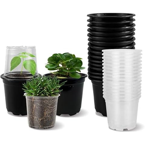 RAOOKIF Small Nursery Pots (15 Pcs 4" Black Pot+15 Pcs 3.5" Clear Pot), 30 Pack Small Plant Pots with Drainage Holes, Nursery Pots with Clear Humidity Dome Cover
