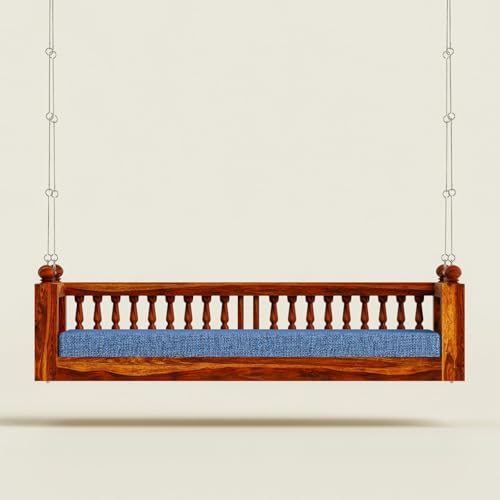 Image of Wooden Swing for Balcony | Sheesham Wood House Swings for Living Room | Patio Jhula for Home Indoor, Garden Outdoor & Balcony | Natural Finish