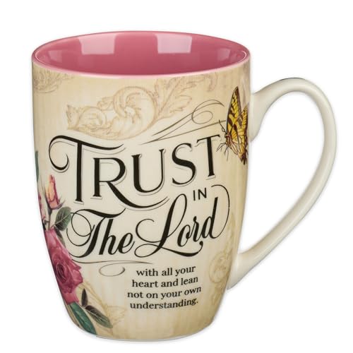 Christian Art Gifts Pink Rose Floral & Yellow Butterfly Ceramic Coffee Mug – 12 oz. Lead-free Inspir...