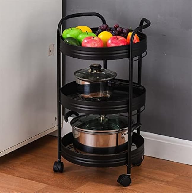 3 Layer Movable Kitchen Storage Rack Carbon Steel Bathroom Shelf with Wheels Space Saving Trolley Tools-7gUiCtXO