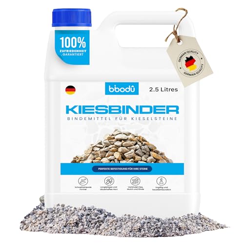 BIBODU Kiesbinder 2.5L | Bindemittel für Kieselsteine | Widerstandsfähiges Kiesbinder Aussen Frostsicher | Perfekt für Kies Steine und Mulch | Für Wege Terrassen und Außenbereiche