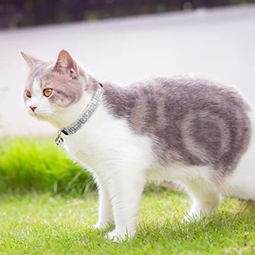 Bingpet Adjustable Cat Collar Soft Velvet Safe Collars Bling Diamante With Bells, Black #TOP6
