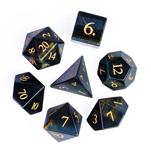 UDIXI Stone DND Dice Blue Tiger Eye Gemstone Dice Set for D&D Tabletop Game
