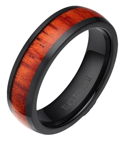 Bague fiançailles homme titane noir 8mm effet bois taille 54