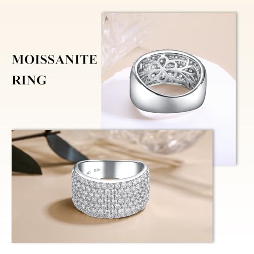 Moissanite Wedding Band Ring VVS D Color, 925 Sterling Silver White Gold Plated Chunky Wide Eternity Band Ring 1.8-5.14 Carat Moissanite Rings for Men Women4