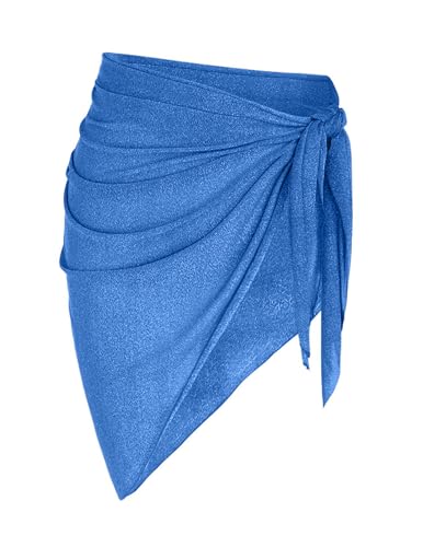 Image of Metallic Shiny Short Sarong Coverups for Women Semi Sheer Bikini Cover Up | Swimsuit Skirt Beach Bikini Cover Up Bathing Suit Wrap