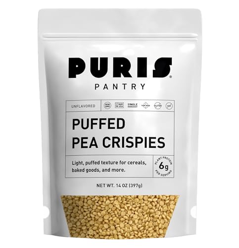 PURIS Puffed Pea Crispies Plant-Based Crisp | Light Airy Texture for Bars Cereal Clusters & Baking | 6g Protein per Serving | Non-GMO Clean Label | 14oz (1 Pack)