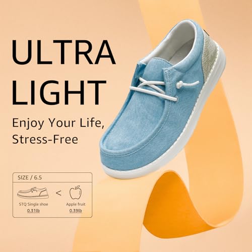 Image of STQ Women's Slip on Boat Shoes with Arch Support Comfortable Canvas Loafers for All Day Standing Light Blue US 8.5