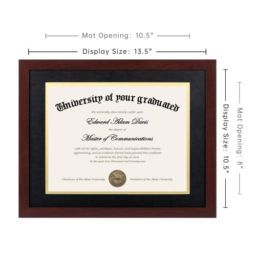 Image of upsimples Diploma Frame with HD Glass, 11x14 Mahogany, 2 Pack | Certificate Degree Frame, Fits 8.5 x 11 with Mat, Graduation Gift for Wall and Tabletop, Black & Gold Double Mats