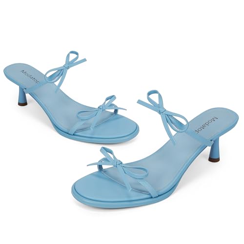 Image of Modatope Two Strap Heeled Sandals for Women Kitten Heel Rounded Toe Heels Women Slip on Open Toe Sandals