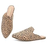 BOYYOUN Women for Mules Pointed Toe Backless Comfortable Slip-On Flats for Work and Casual Wear, Leopard, 8