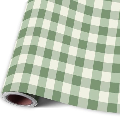 ZDSPIDE Green Plaid Wrapping Paper Roll 17 inch x 16.4 ft Gingham Gift Wrap for Birthday Valentines Day Baby Shower Wedding & More