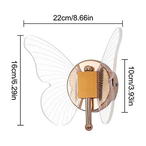 Kaniker Butterfly Led Wall Sconces 10W Acrylic Decorative Wall Light Fixtures, 8.66''*6.29'' Three Colors Dimmable Wall Lamp For Indoor Nordic Bedroom, Living Room, Stairways, Nightstand, Hallway #TOP2