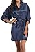 Women's Satin Robe Short Kimono Bride Bridesmaid Robes Pure Color Sleepwear Silky Bathrobe Bridal Dressing Gown, Navy Blue Plus Size