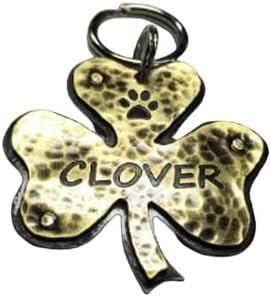 Shamrock Clover Dog ID Tag-Custom Pet Tag-Lucky Irish Dog Shamrock-Free Engraving-Personalized Clover Brass and Nickel Silver (1")