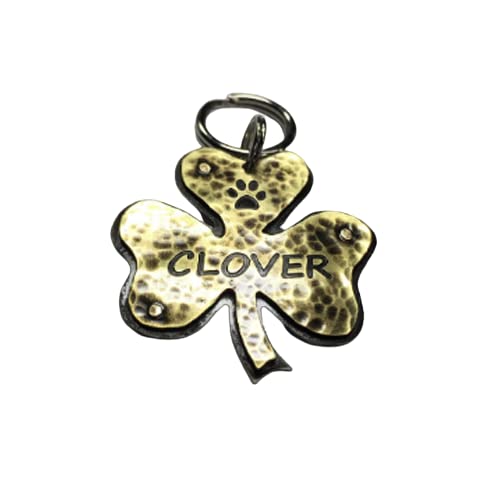 Shamrock Clover Dog Id Tag-Custom Pet Tag-Lucky Irish Dog Shamrock Tag-Free Engraving-Personalized Clover Tag-Brass And Nickel Silver (1 3/4") #TOP28