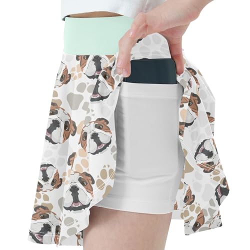 Girls Skorts High Waist Athletic Skirts with Shorts English Bulldog Dog Stretchy Teens Performance Tennis2