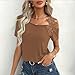 Womens Off Shoulder Tops Summer Short Sleeve Shirts Floral Applique Strap Asymmetrical Neck Dressy Casual Tunic Blouses Khaki