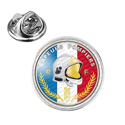 Badgmania Pin's Argenté 20mm SP Casque F1 Sapeurs Pompiers Bleu Blanc Rouge Firefighter Logo 18mm Pins Bouton Epinglette