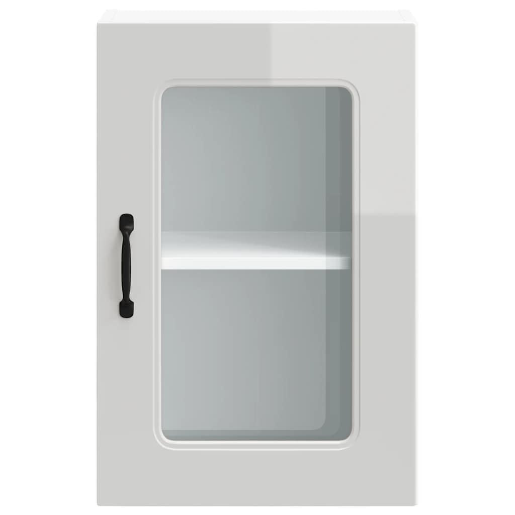 vidaXL Pensile da Cucina con Porta in Vetro Kalmar Bianco Lucido