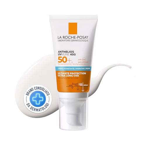 La Roche Posay Anthelios UVmune 400, Crema hidratante protectora SPF50+, Para todo tipo de pieles, Protección extrema anti-UVA ultralarga, Resistente al agua, arena y sudor, 50 ml