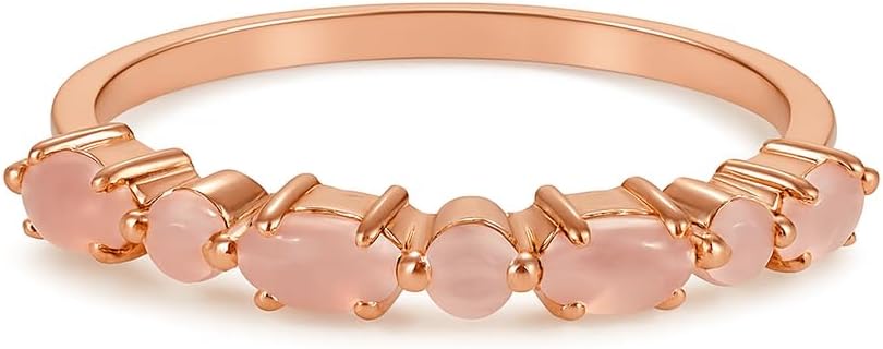 Rose Quartz Band Ring Minimalist Pink Gemstone Stackable Jewelry Handmade Rose Gold Promise Ring Birthday Gift for Her