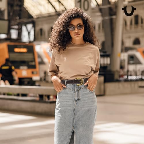 True Religion Belts for Women Womens Belts for Jeans Black Belt Engraved Horseshoe Buckle3