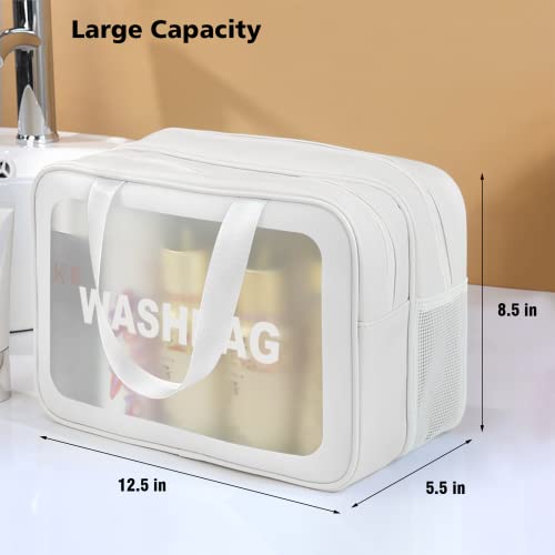 Travel Toiletry Bag for Women and Men, Matte Translucent Toiletry Bag with Handy Handle, Makeup Cosmetic Organizer Bag for Travel Toiletries Accessories (White-XL)4