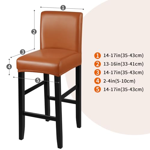 Image of YISUN Bar Stool Covers, Stretch Waterproof PU Bar Stool Slipcover Removable Washable Bar Stool Chair Covers, High Chair Cover with Elastic Bands (4 Pack, Light Brown)