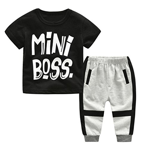 Jimmackey Neonato Bambino T-Shirt Stampa Lettera Camicia Cime + Casuale Pantaloni Abiti Set (Nero, 3 Anni)