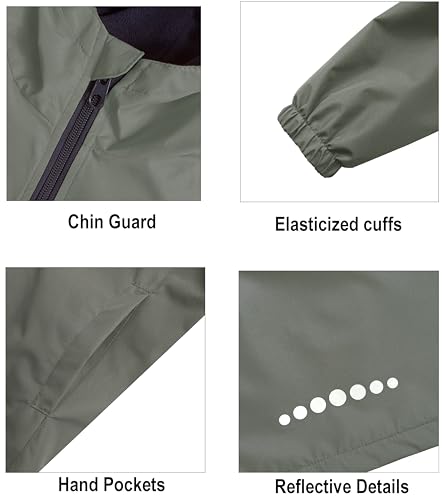 Image of Boys Girls Rain Jackets Waterproof Hooded Fleece Raincoats Lightweight Windbreakers for Kids