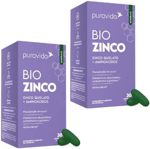 2x Bio Zinco Pura Vida - Zinco Quelado + Aminoácidos 30 Caps