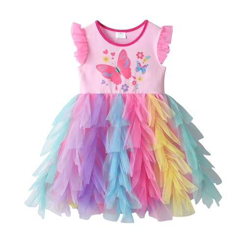 DXTON Girls Summer Tutu Dresses Short Sleeve Party Casual Outfits 3-12 Years