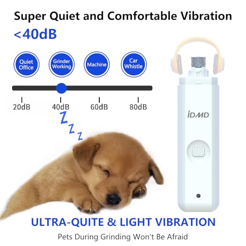 Dog Nail Grinder-Powerful 2-Speed Dog Nail Trimmers with Safe LED Lighting and Battery Capacity Indicator Light & Type-c USB Rechargeable Quiet pet Nail Grinder Clipper for Dogs/Cats (White) - Image 6