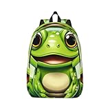 mqgmz zaino da viaggio in tela con stampa rana verde, stile casual, con doppia spalla, antifurto, per uomini e donne, nero, small