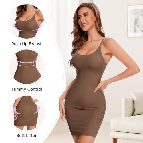Image of Shapewear Slip Dress for Women Under Dress Full Slip Tummy Control Dress Slips Seamless Body Shaper Cami