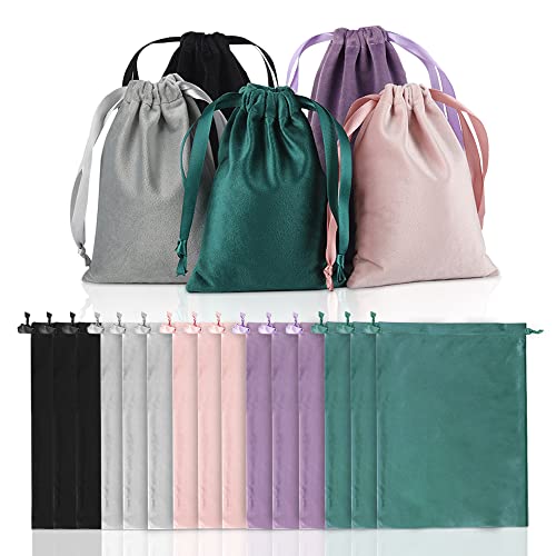 TWUTGAYW 20 bolsas de terciopelo con cordón, pequeñas y elegantes bolsas para joyas, 5 colores, bien cosidas, para caramelos, bodas, fiestas, paquete de regalo (9 x 7 cm) Cover