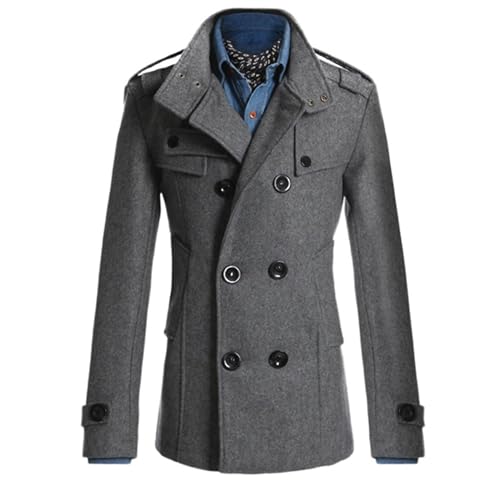 Men'S Classic Notched Collar Trench Coat Double Breasted Wool Blend Pea Coat Casual Cotton Business Overcoat2