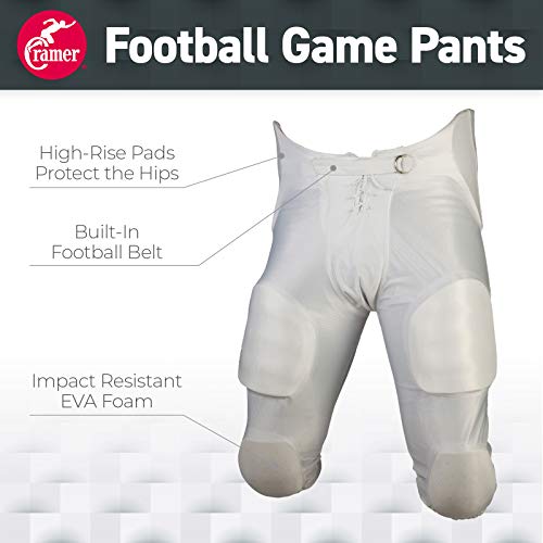 Image of Cramer Youth Football Game Pant, 7-Pad Football Pants with Hip, Tailbone, Thigh, and Knee Protection, Black, Lace-Up