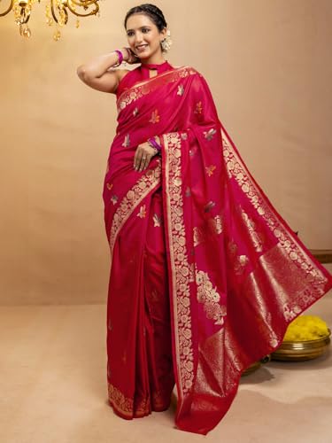 Image of SIRIL Women's Silk Dual Tone Jacquard Banarasi Saree with Unstitched Blouse Piece